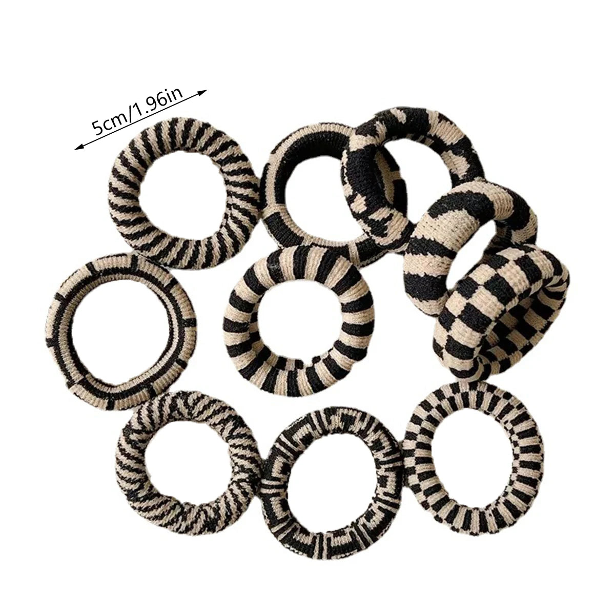 5pcs simple and versatile high-stretch black and white checkered traceless hair ring - Clikcy