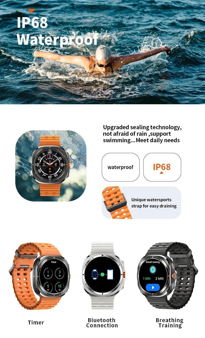 2025 Watch 7 Ultra 47mm Smart Watch IP68 Waterproof Bluetooth Call Compass Smartwatch for Men Women 1.43" AMOLED Screen SpO2 - Clikcy