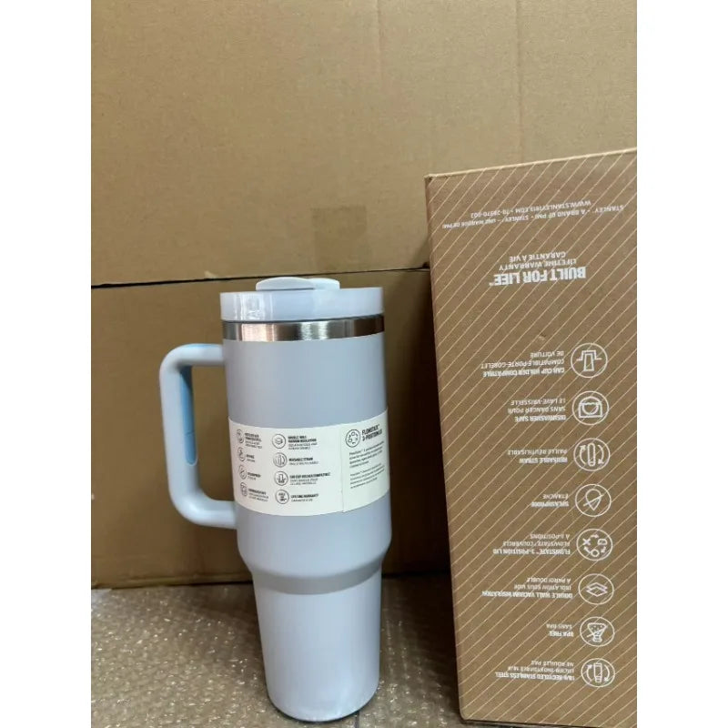 40 oz large capacity stainless steel thermos cup car cup second generation straw portable water cup sports fitness - Clikcy