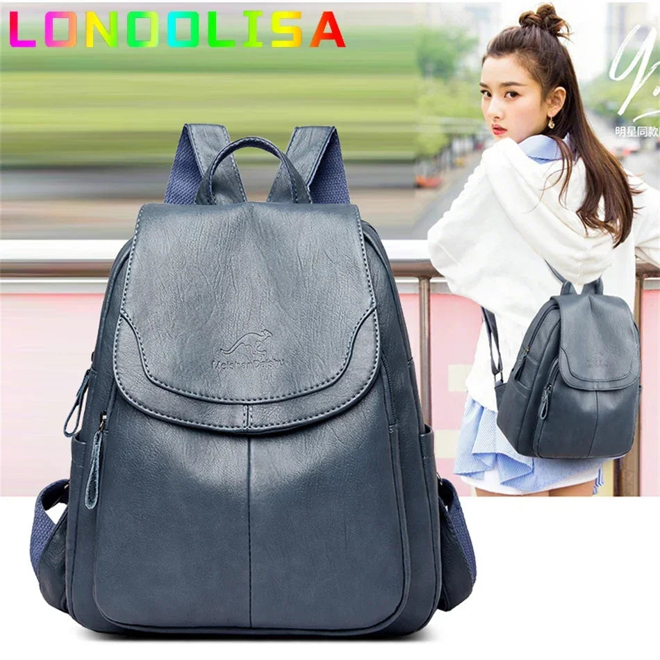 High Quality Soft Leather Backpacks Purses for Women Casual Daypack Vintage Bagpack School Bags for Teen Girls Mochilas Rucksack - Clikcy