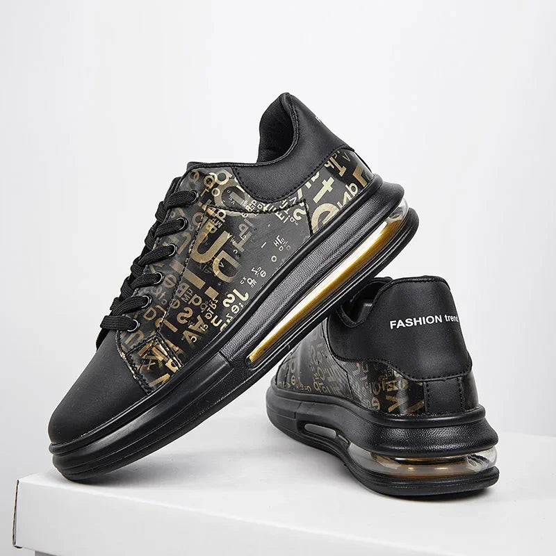 Graffiti 2025 New Casual Men Shoe Fashion Flat Air Cushion Man Sneakers Outdoor Non-slip Designer Tide Pu Leather Big Size 43 44 - Clikcy