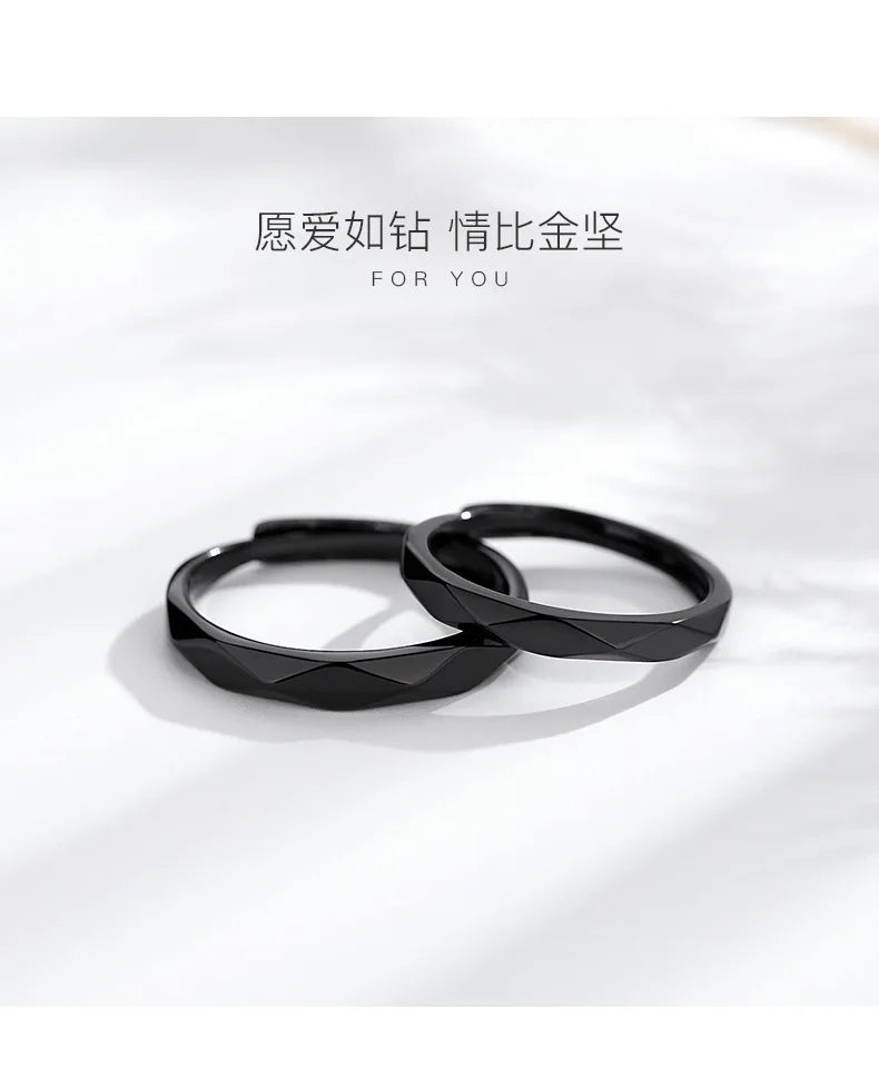 1pcs Black White Lozenge Couple Rings Set Open Adjustable Ring Eachother Lovers Minimalist Ring Gift Wedding Rings Bride Jewlery - Clikcy