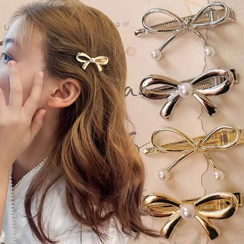 1/4pcs Mini Gold Metal Bow Hair Clips Little Girls Sweet Candy Pearl Bow Knot Hairpins Hairgrips Barrette Hair Accessories - Clikcy