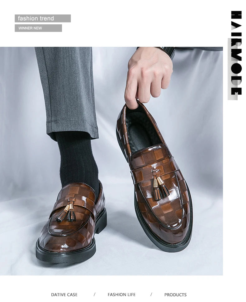 Fashion Designer Formal Slip On Men Dress Shoes New Classic Leather Oxfords For Party Business Shoes Men's Wedding Flat Loafers