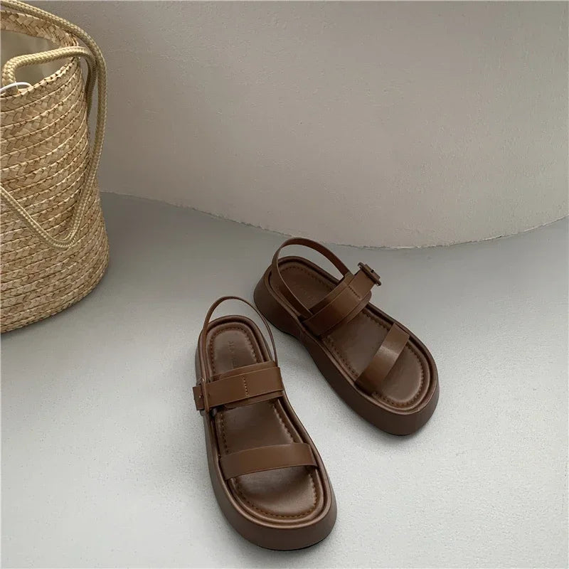 2025 New Gladiator Summer Sandals Fashion Platform Flats Elegant Open Toe Ankle Strap Dress Shoes - Clikcy