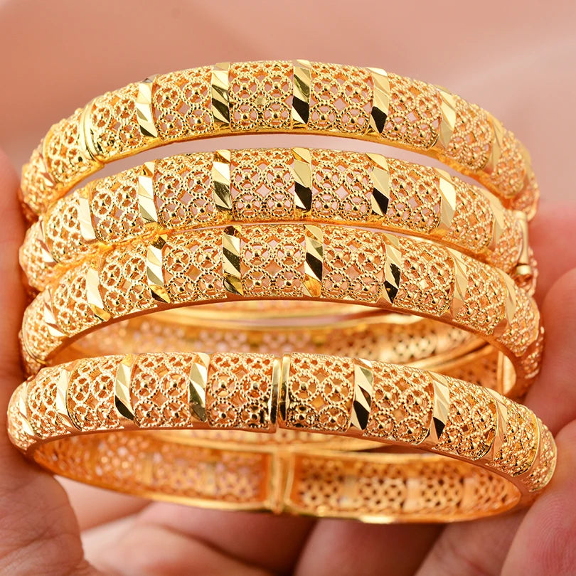 24K Luxury Gold Color Bangles For Women Wedding Bride Bracelets Gold Color Jewelry Middle East African Gifts