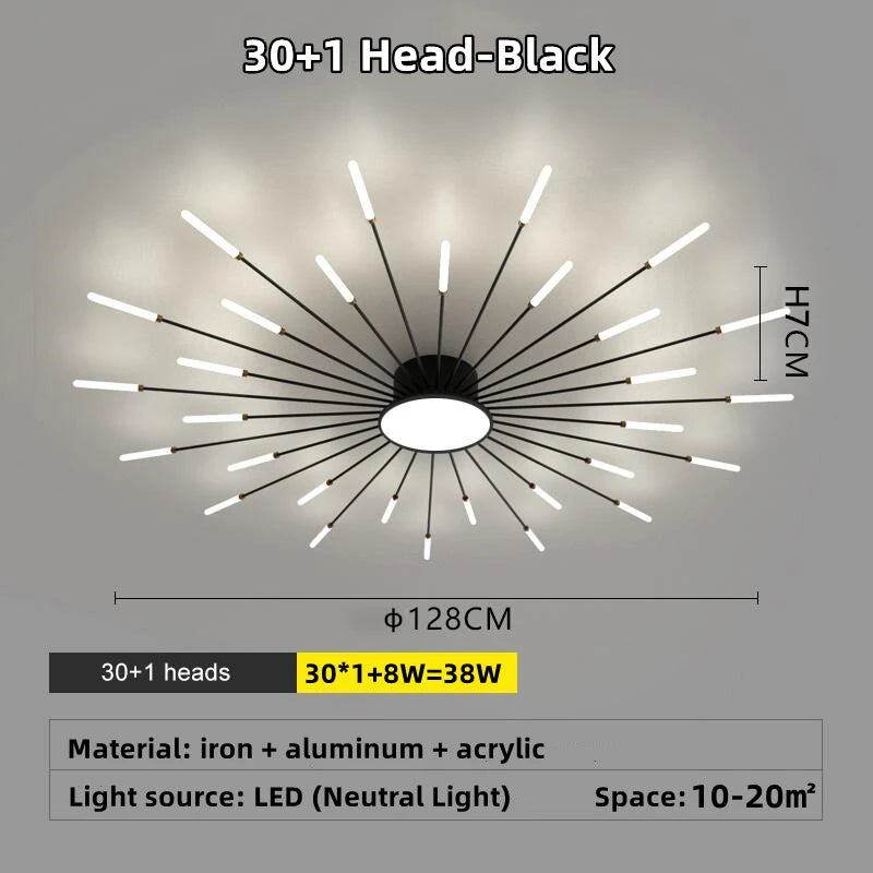 Led Firework Chandelier Dimmable For Living Room Bedroom Milk Yellow Ceiling Chandelier Dining Room LED Ceiling Lamp With Remote
