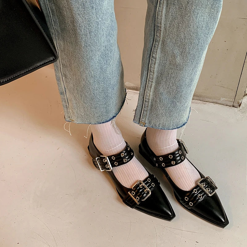 Women Flat With Shoes 2024 Designer Luxury Buckle Fashion Ladies Flats Shoes Slingback Pointed Toe Casual Female Sandals Mules - Clikcy