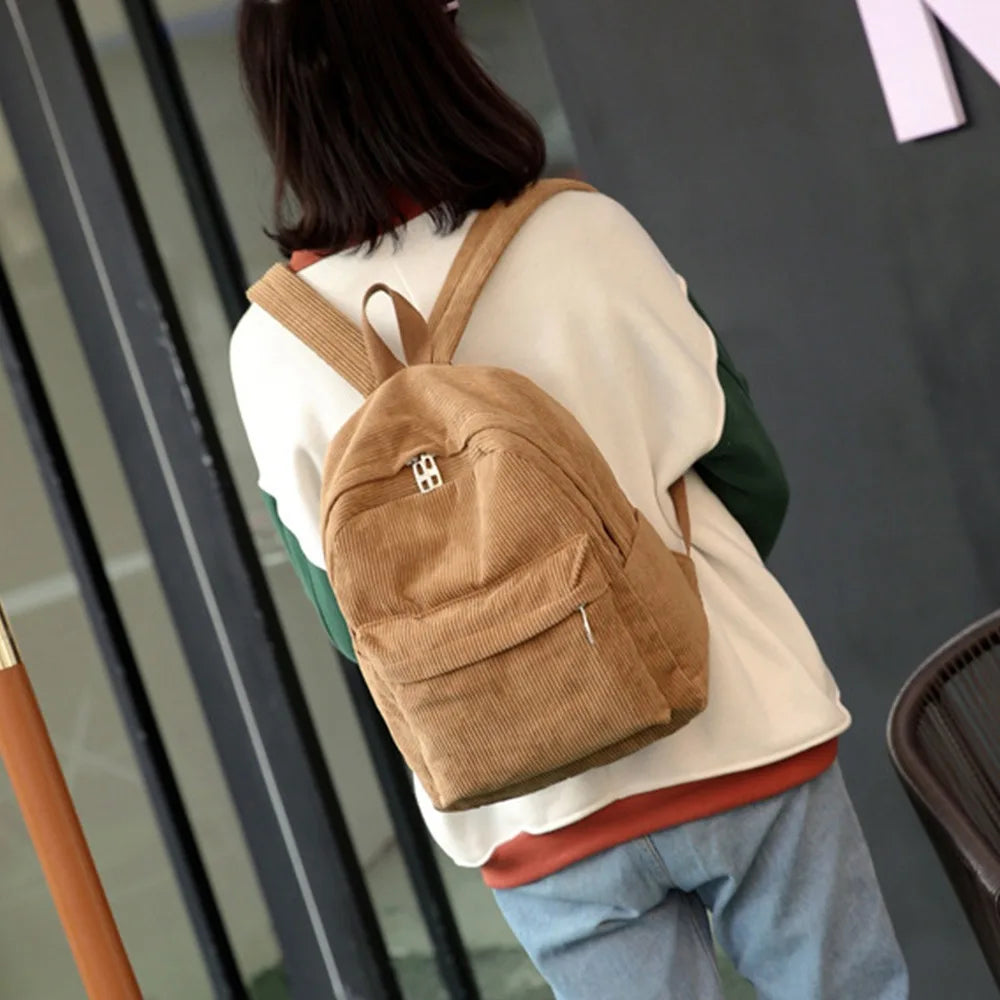 MARKROYAL Pure Color Corduroy Backpack Fashion Women School Backpack Women Backpack Teenger Girl School Bags Female Bagpack - Clikcy