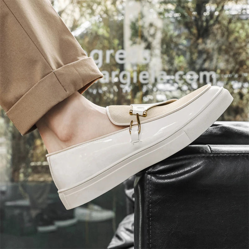 Hight Quality Casual White Leather Shoes For Men New Platform Walking White Sneakers Male British Style Loafers Yuppie Men 2025 - Clikcy