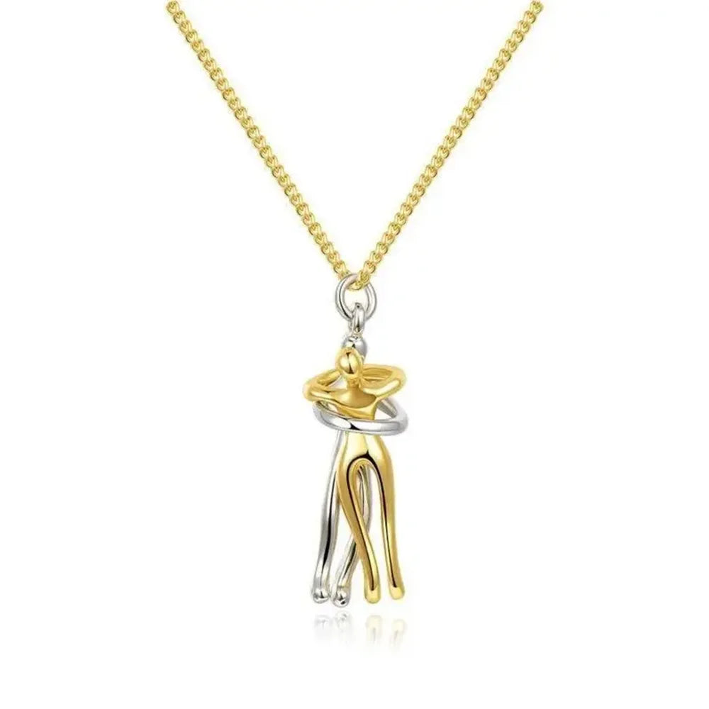 Chic Black Hug Pendant Necklace for Couples - Elegant Love Symbol,Perfect for Party & Daily Wear - Clikcy