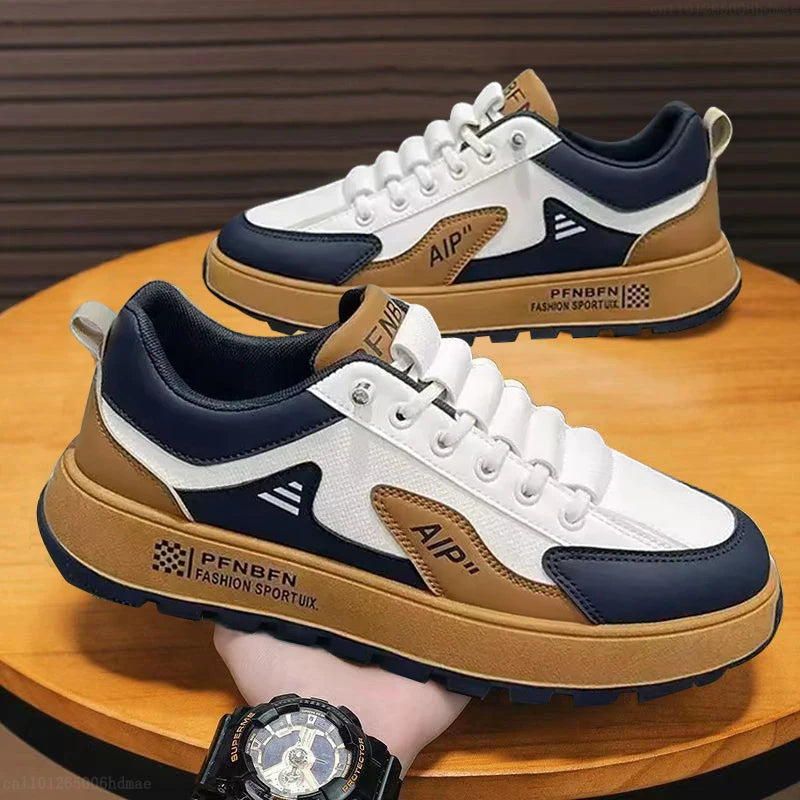 Men's Thick Sole Sneakers Designer Sports Shoes Fashion Casual Fiber Leather Breathable Height Increase Flat Thick Sole Shoes - Clikcy