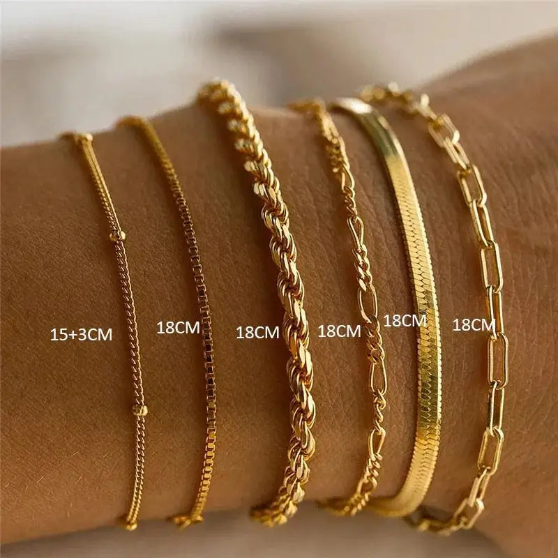 SUNIBI Classic Snake Chain Bracelets for Women Trend  Fashion Stainless Steel Cuban Chain Bracelet Trendy Woman Gifts Jewelry