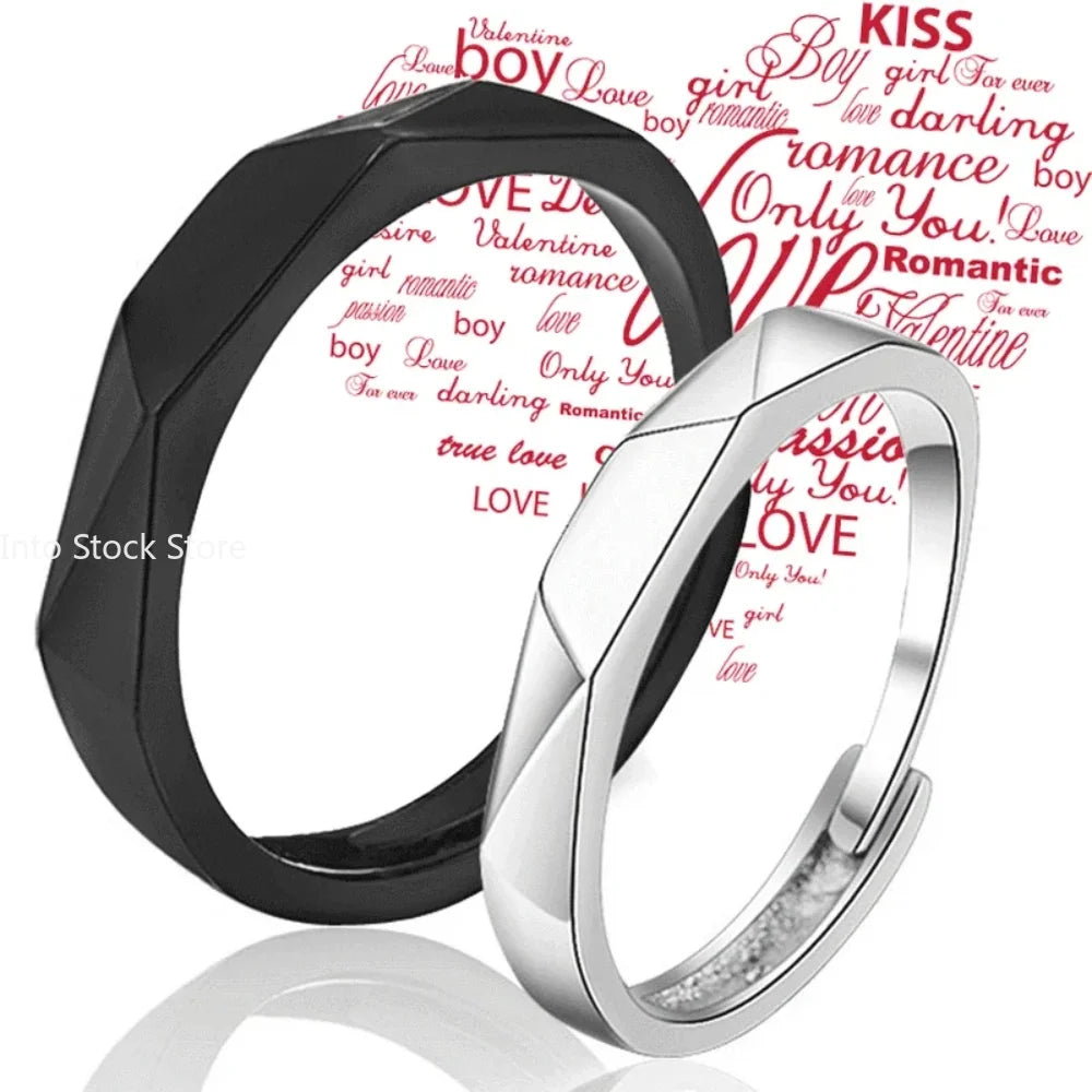 1pcs Black White Lozenge Couple Rings Set Open Adjustable Ring Eachother Lovers Minimalist Ring Gift Wedding Rings Bride Jewlery - Clikcy