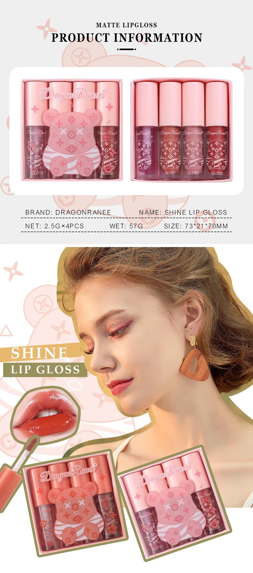 4 PCS Lip Ink Oil Set Hydrating Lip Gloss Pack Kit Moisturizer Waterproof Lip Tint Korean Makeup For Women Cosmetics - Clikcy