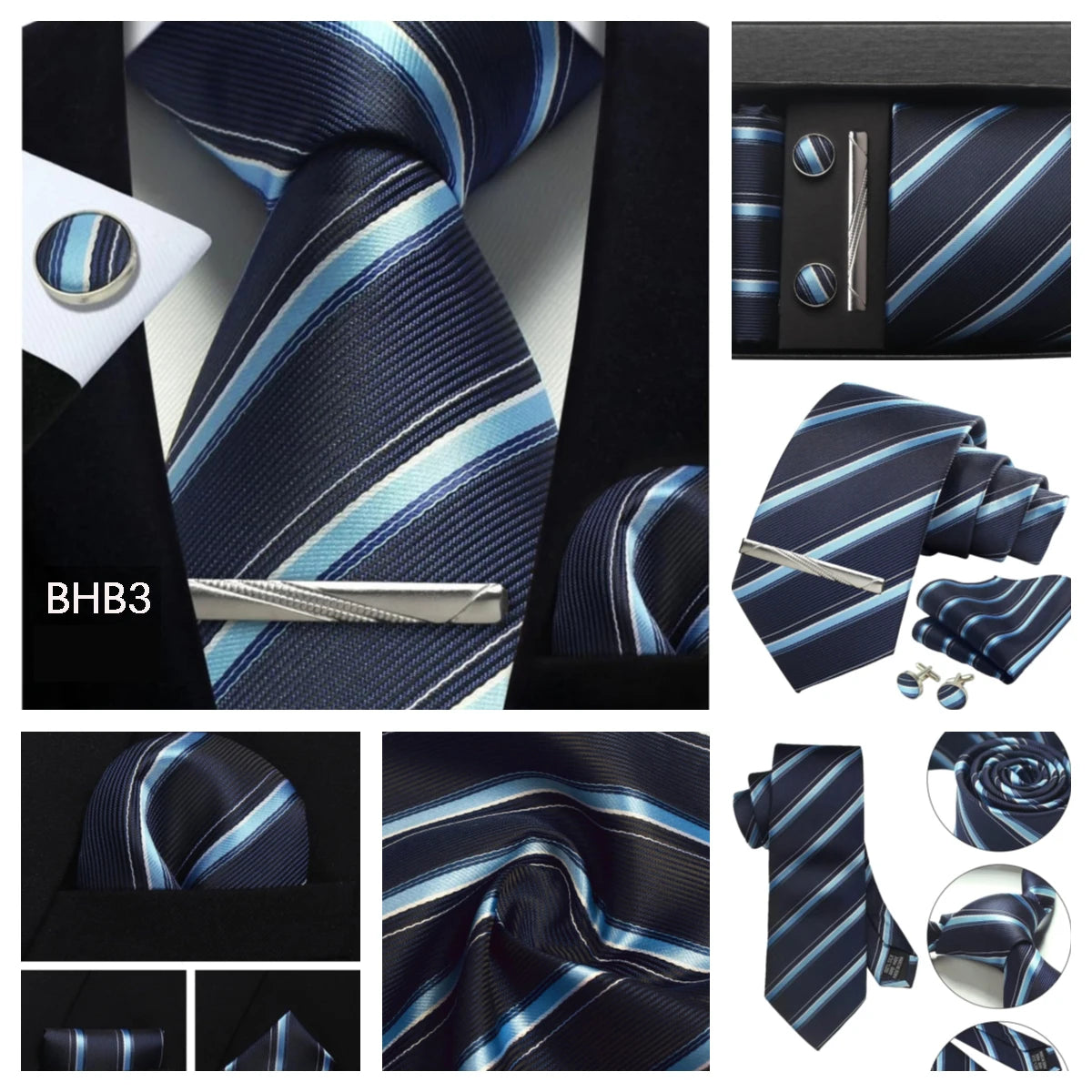 Classic 100% Silk Men's Ties In Gift box 8cm Plaid Dot Striped Business Necktie Handkerchief Cufflinks Wedding Party Tie Set - Clikcy