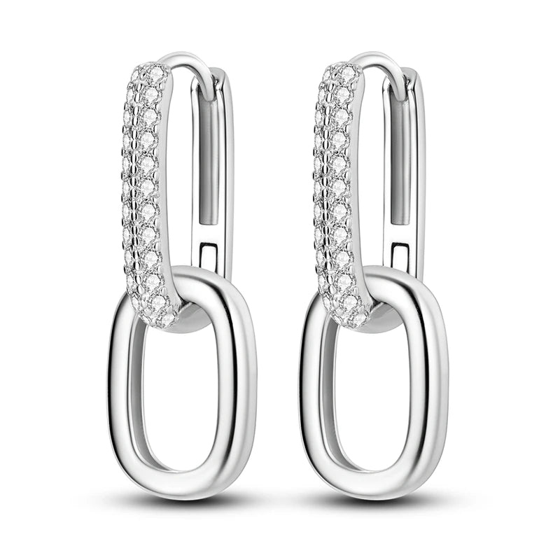 Original 925 Sterling Silver Women Hoop Earrings High Quality Shine Zircon U Shaped Classic Style Earring For Women Jewelry Gift