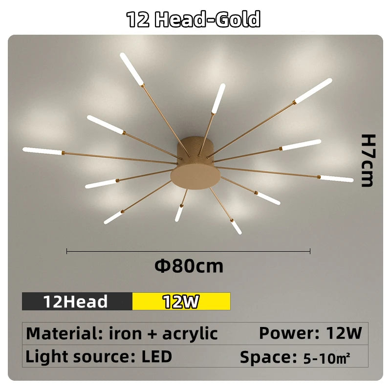 Led Firework Chandelier Dimmable For Living Room Bedroom Milk Yellow Ceiling Chandelier Dining Room LED Ceiling Lamp With Remote