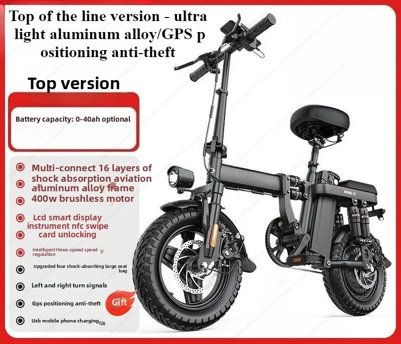 Aluminum alloy electric bicycle, ultra lightweight, portable, compact, foldable, lithium battery electric bike - Clikcy
