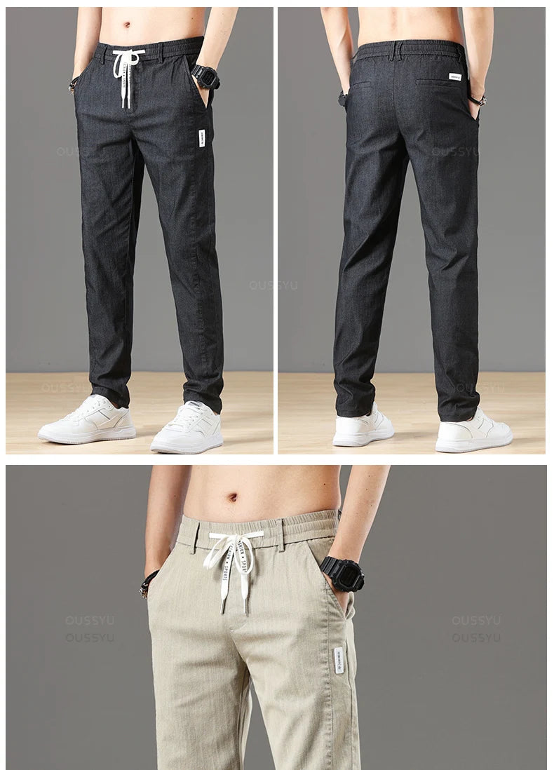 Autumn Cottom Men's Pants Fashion Classic Drawstring Elastic Waist Jogging Stretch Casual Grey Cargo Trousers Male 28-38 - Clikcy