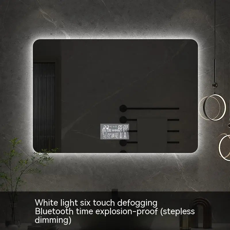 60x80CM Square Smart Hotel Bedroom Defogging Decorative Mirror LED Bathroom Mirror 3 Color Adjustable Backlight - Clikcy