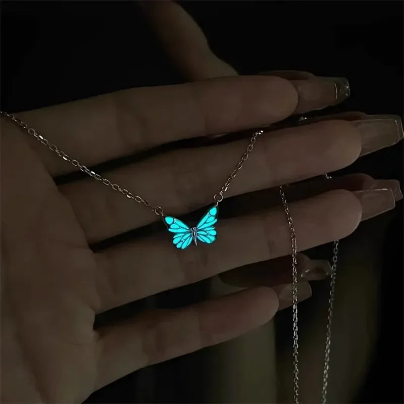 1Set Glow in The Dark Pendant Necklace Bracelet Mermaid Spiral Fashion Jewelry Night Necklace Butterfly Necklace Women Jewelry - Clikcy