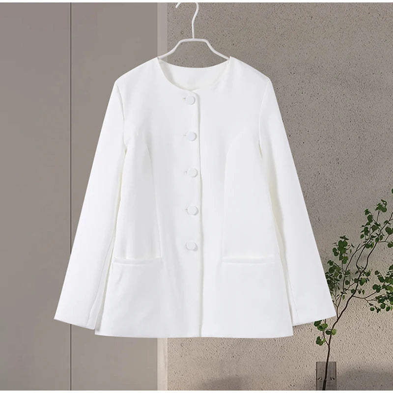 Urban Solid Blazer Skirt Set Women Slim O-neck Single Breasted Jacket Mini A-line Skirt 2025 Spring Elegant Lady Office Outfit - Clikcy