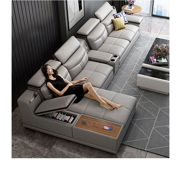 Luxury Wooden Sofa Set Design Modern Living Room Straight L Shaped Smart Sofa Bed With Storage - Clikcy