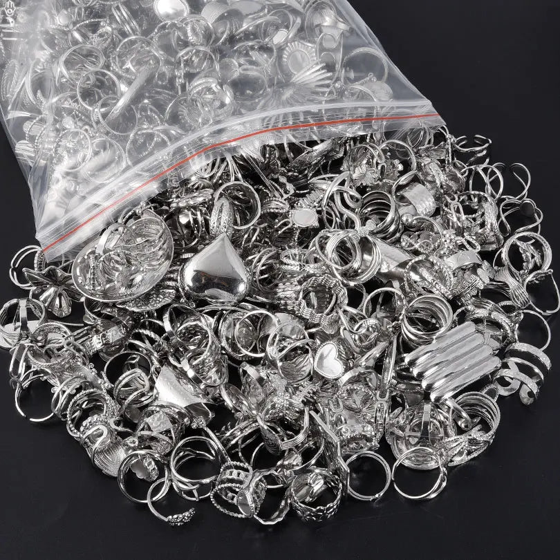Random 5/10pcs Silver Color Stainless Steel Mix Rings For Women Men Accessories Open Ring Finger Jewelry DIY Blank Settings Gift - Clikcy
