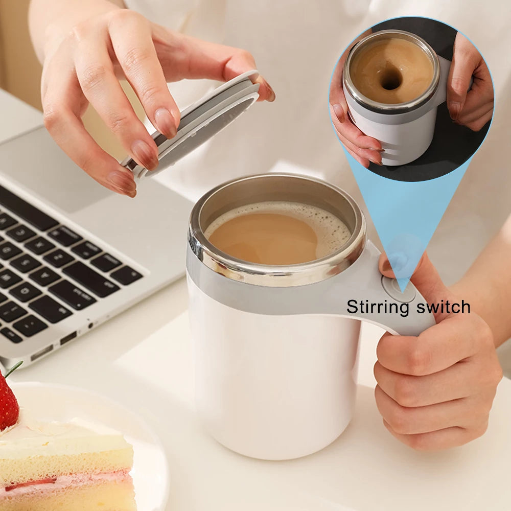 1pcs Automatic Self Stirring Magnetic Mug Stainless Steel Temperature Difference Coffee Mixing Cup Blender Mixer Thermal Cup