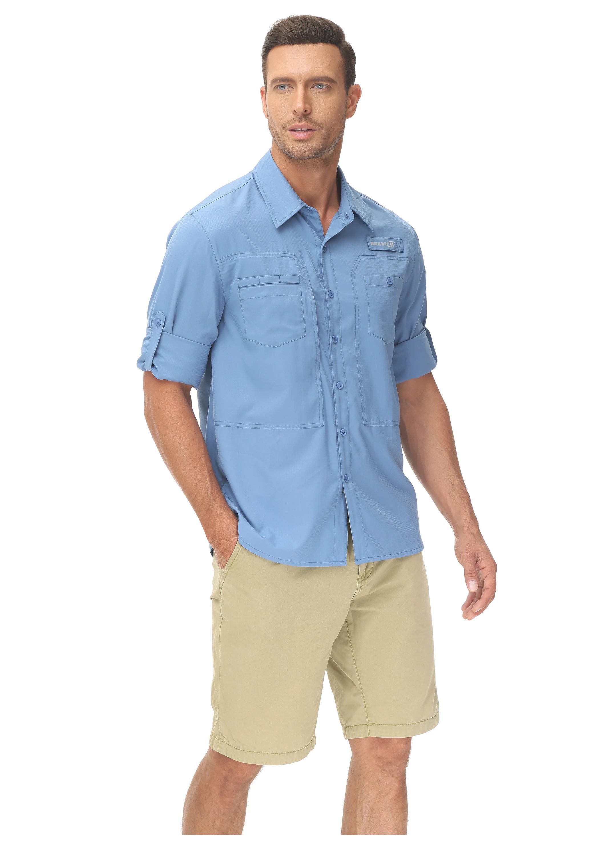 Men's UPF 50+ Casual Long Sleeve Fishing Shirts, Sun Protection Lightweight Breathable Button Down Fishing Shirt with Back Mesh - Clikcy