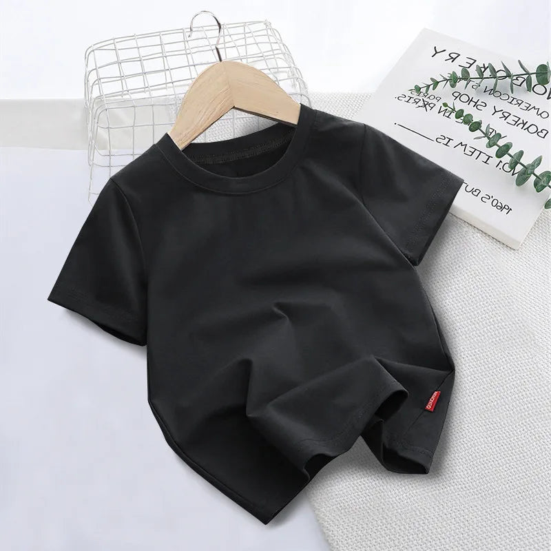 Summer Solid Color Children Cotton T-shirt for Boys Girls White Tops Tees Kids Clothes 2-10Y Student Casual Tee - Clikcy