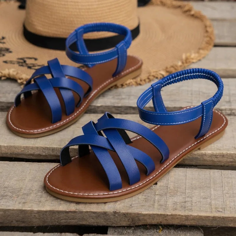 Women Flat Sandals 2024 Summer Hot Women Sandals Bottom Roman Strap Sandals with Non Slip Rubber Soles Ladies Daily Sandalia - Clikcy