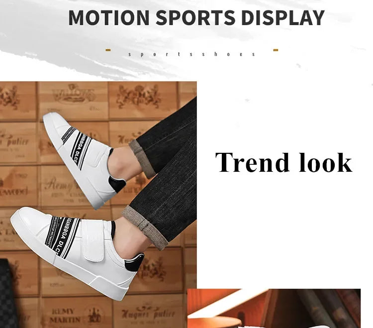 Original Design Leather Sneakers Men Trendy HOOK&LOOP Non-slip Men's Skateboard Shoes Fashion White Casual Sports Shoes For Men - Clikcy