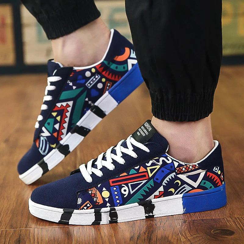 Summer Trendy Men's New Board Shoes Outdoor non slip walking Men Sporty Shoe Canvas Pattern Casual Sneakers male Zapatos - Clikcy