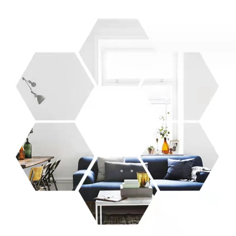 6/12pcs 3D Hexagon Mirror Wall Sticker Rose Gold DIY TV Background Living Room Stickers Wall Decor Bedroom Bathroom Home Decor - Clikcy