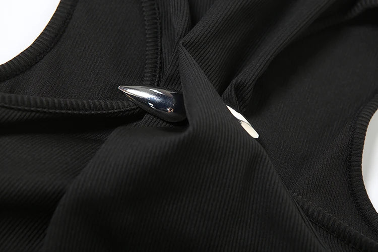 Cutenew Metal Bodycone Halter Women Tanks Classic Solid Stand Collar Skinny Cropped Vests Female Basic Fashion Streetwear Tops - Clikcy