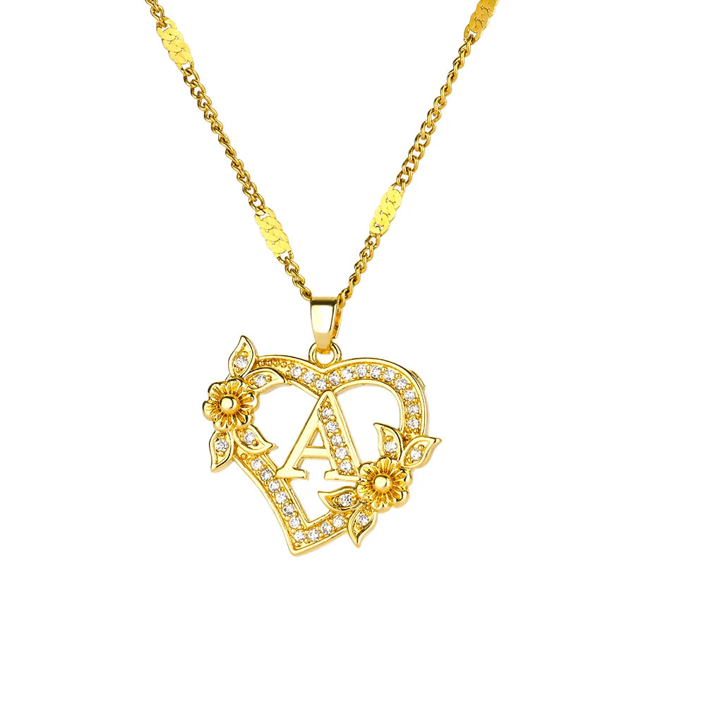 Heart Initial Letter Necklaces For Women Gold Color Stainless Steel Chain A-Z Alphabet Pendant Necklace Birthday Jewelry Gift - Clikcy