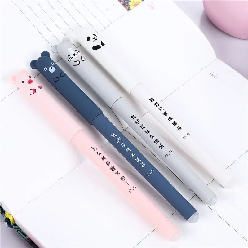 4 Pcs/Set Kawaii Pig Bear Cat Mouse Erasable Gel Pen School Office Supplies Stationery Gift 0.35mm Blue Black Ink - Clikcy