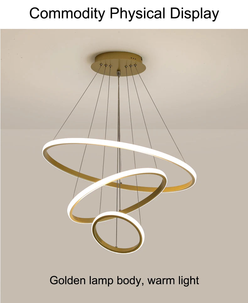 Modern Pendant Lamp Led Rings Circle Ceiling Hanging Chandelier Black Loft Living Dining Room Kitchen Indoor Lighting Fixture - Clikcy