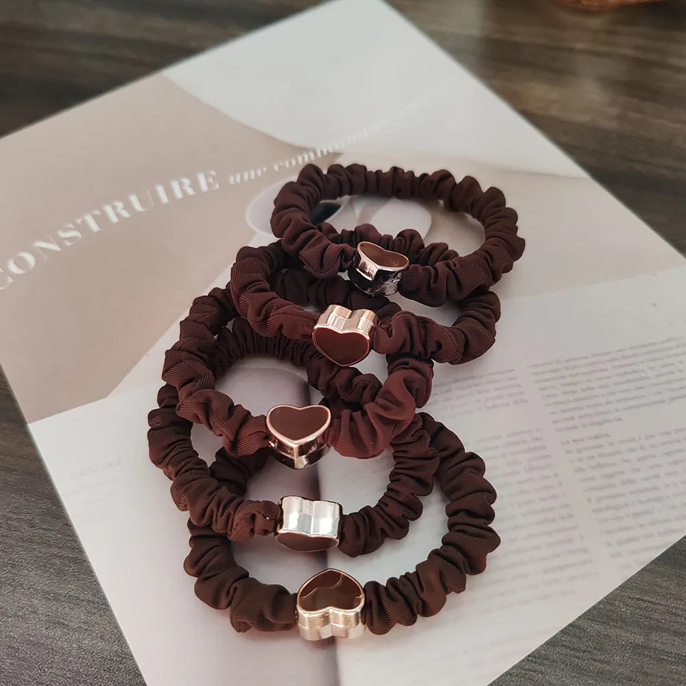 5PC European and American Cream Heart High Elasticity Hair Ties for Women Girls Ponytail Holder Hair Rings Rope Accessories - Clikcy