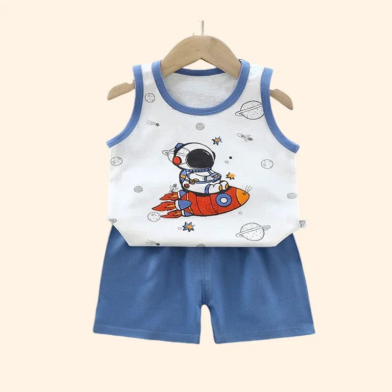 Children Sets Kids Clothes Boys Girls Vest Suit  Summer Children's Clothing baby Cotton T-Shirts Shorts Tank Top Sleeveless - Clikcy