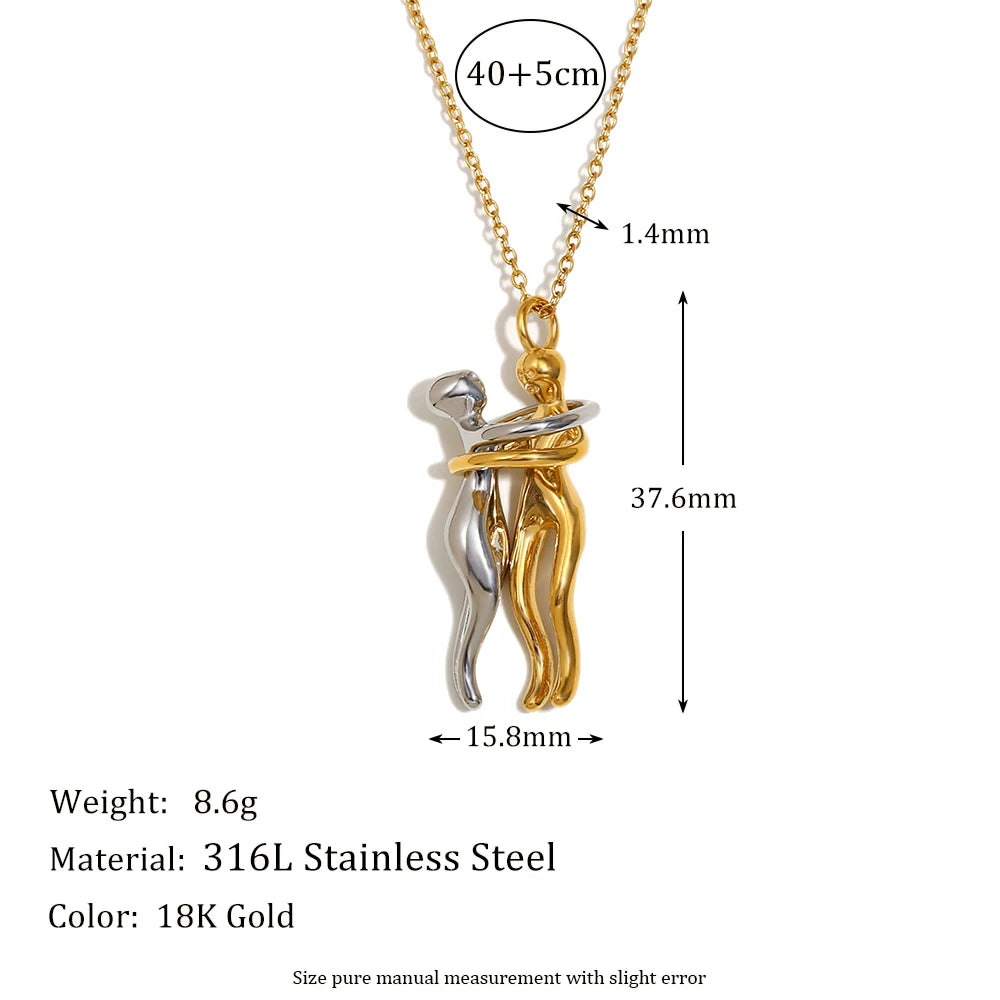 E.B.belle Mix Color Smooth Design People Hug Pendants Necklace Stainless Steel 18K Gold Fashion Jewelry For Lover Family Gift - Clikcy