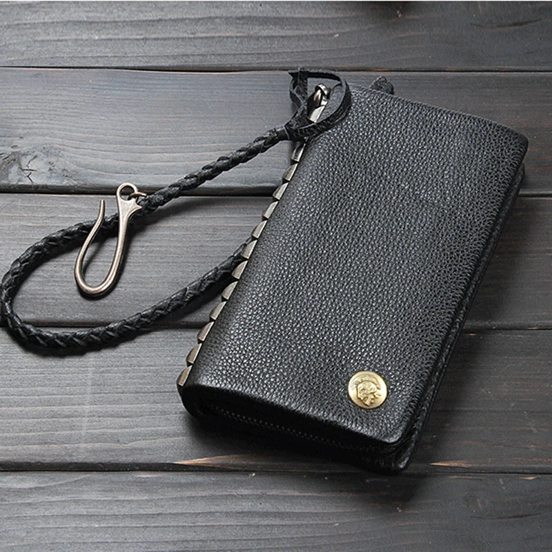 Vintage Genuine leather wallet Men leather long wallet men purse clutch bag male money clips zip around money bag card holder - Clikcy