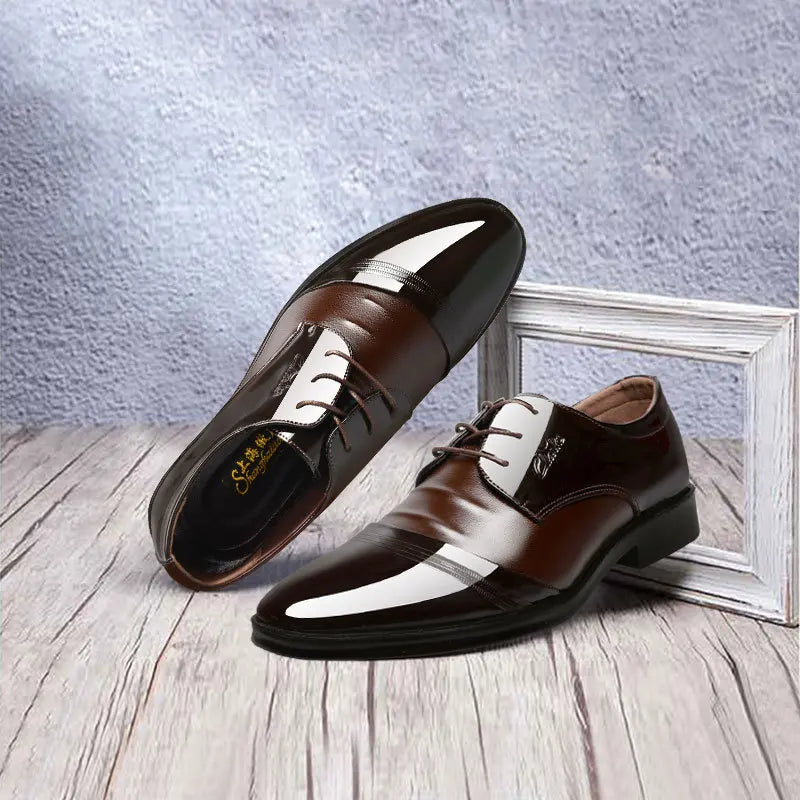 Men's Leather Shoes Black Pointed Shiny Business Formal Shoes Men Lace-up for Work Office Elegant Men's Social Shoes Zapatillas