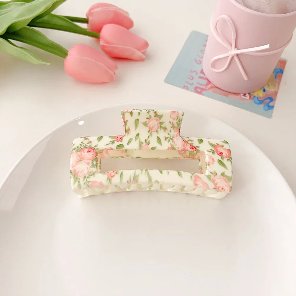 Super Large 13cm Printed Grab Clip Korean Fresh and Sweet Disc Hair Crab Clip Premium Girl Hairpin Hair Accessories