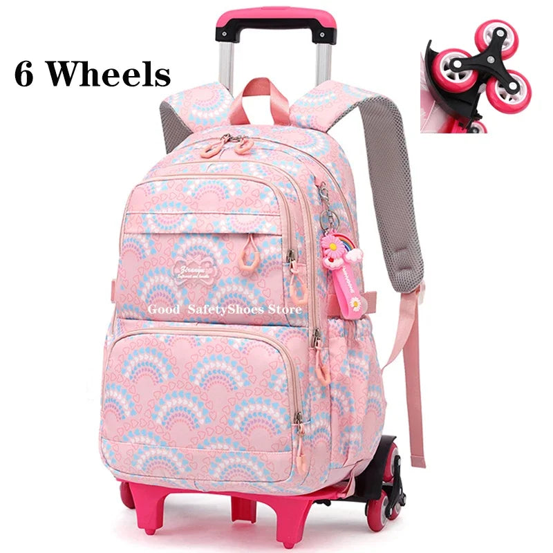 Rolling School Bags for Girls Backpack Children Waterproof School Backpacks with Wheels Middle School Trolley Luggage Back Pack