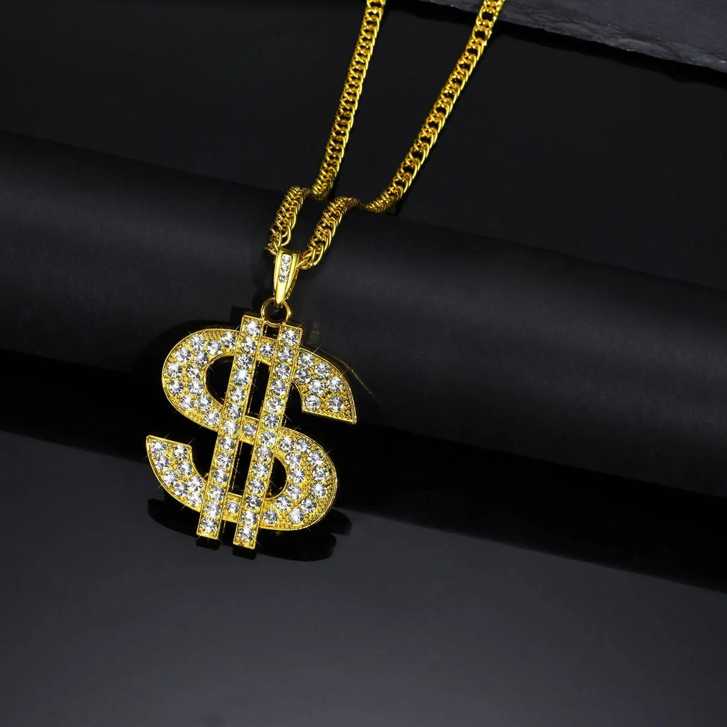 Men Gold Color Dollar Sign Necklaces,Hip Hop Money Dollar Pendant Collar Dollar Open Ring,Music Festival Party Gifts Jewelry - Clikcy