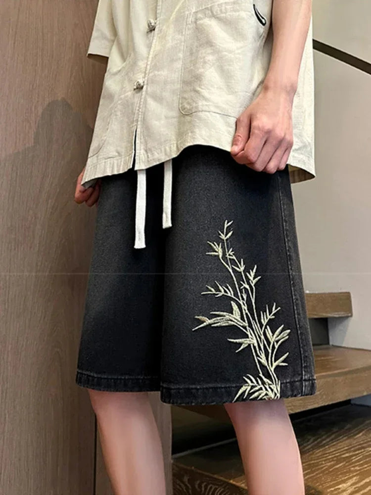 Summer Y2K Baggy Jorts For Men 2024 New Embroidered Short Jean Pants Vintage Wide Leg Bermuda Hip Hop Streetwear Denim Shorts - Clikcy