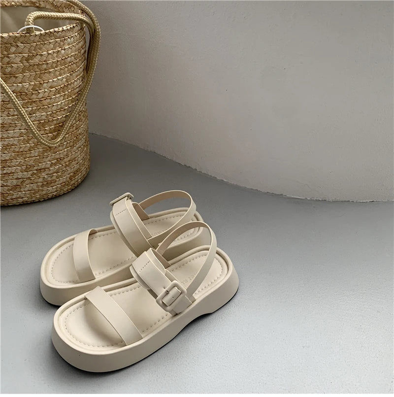 2025 New Gladiator Summer Sandals Fashion Platform Flats Elegant Open Toe Ankle Strap Dress Shoes - Clikcy